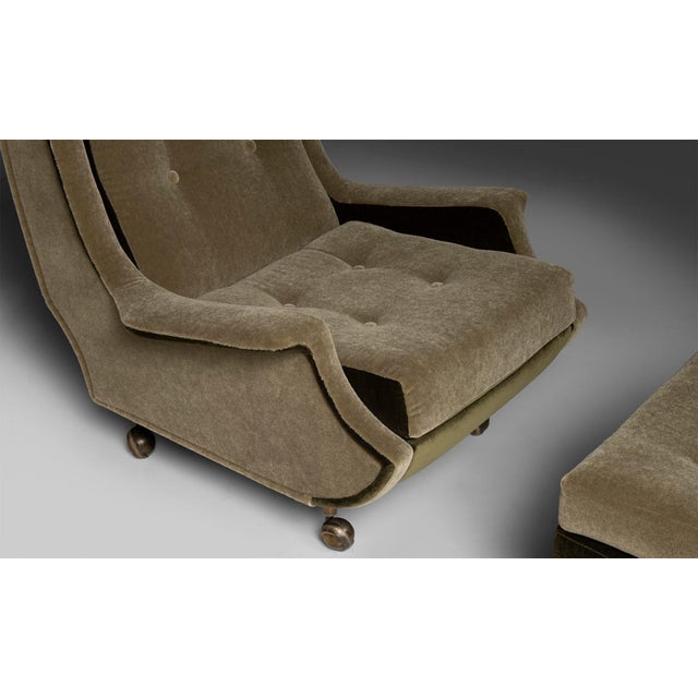 Modern chair and ottoman designed by Marco Zanuso for Artflex. Italy, 1960. Rare set. Brass casters, and newly upholstered...