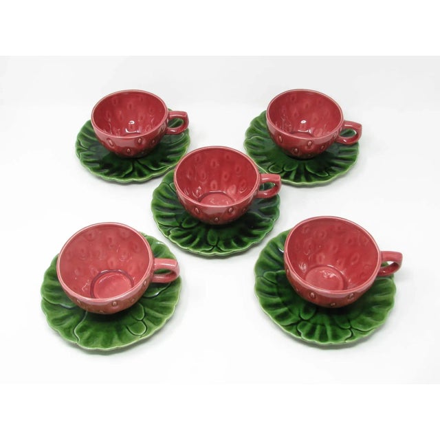 Mid 20th Century Vintage Cemar California Pottery Strawberry Cups & Saucers - 10 Pieces For Sale - Image 5 of 12