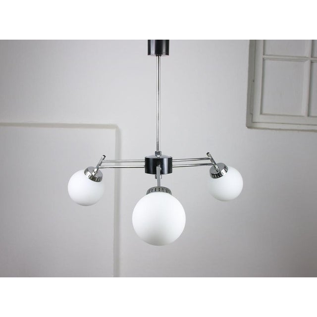 Italian Space Age Three-Arm Chandelier in Chrome and Opaline For Sale - Image 16 of 16