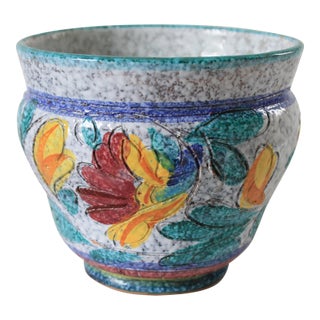 Vintage Italian Pottery Planter W/ Floral Motif For Sale
