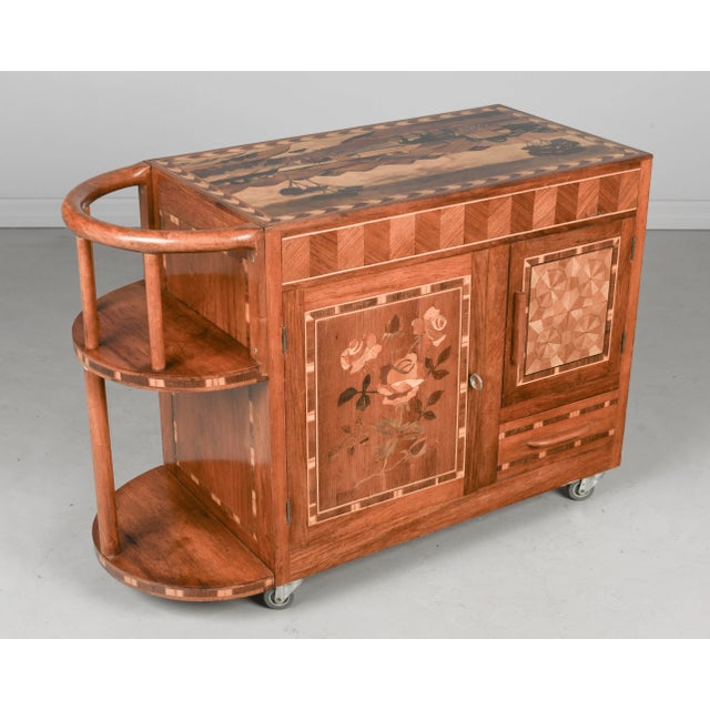 Art Deco Style Italian Marquetry Bar Cart For Sale - Image 11 of 12