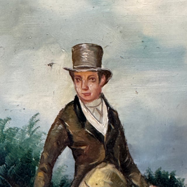 Late 19th Century Original Antique Oil on Board Painting of Gentleman Riding a Horse, Signed H. Hall, in Ornate Gilt Wood Frame For Sale - Image 4 of 12