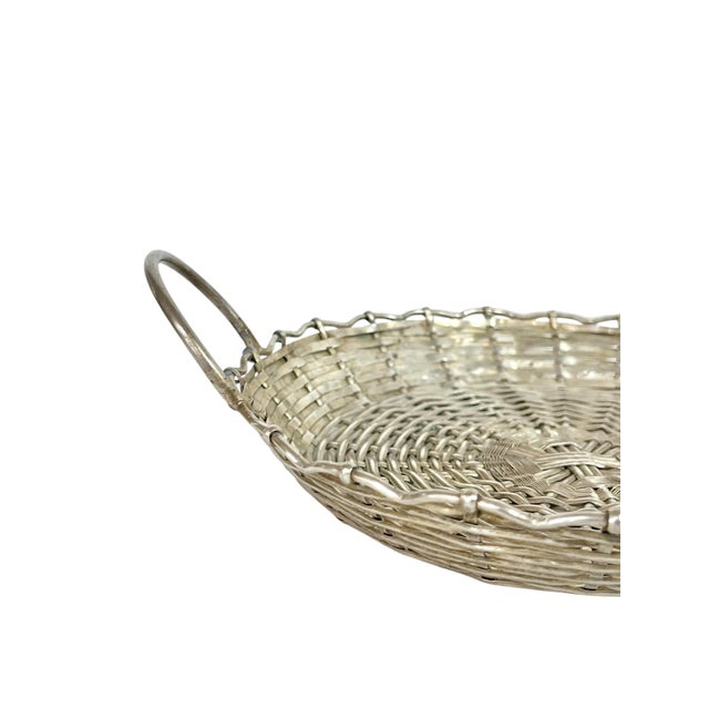 French Provincial Vintage French Provincial Woven Silver Plate Basket Tray With Handles Style After Christofle For Sale - Image 3 of 12