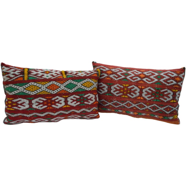 Vintage Moroccan pillows handwoven by the Berbers of the High Atlas Mountains. Featuring an ornate display of Diamonds...