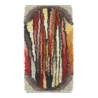 Vintage Swedish Rya Runner With Red-Orange Vertical Stripes - Rug & Kilim For Sale