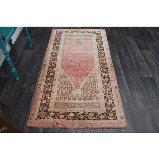 Pink 1970s Vintage Handmade Wool Cotton Pink Area Rug For Sale - Image 8 of 11