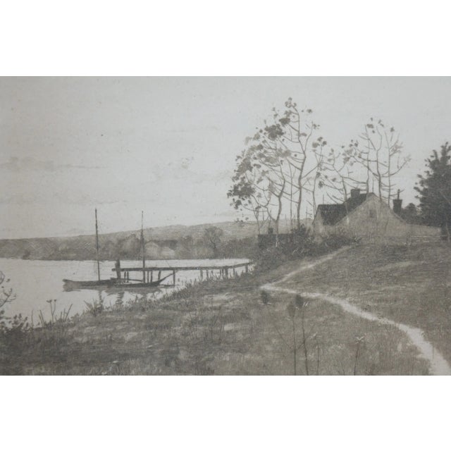 Antique John Octavius Anderson Signed Riverscape Sailboats Etching 32" For Sale - Image 10 of 11
