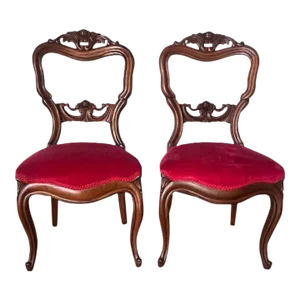 19th Century Antique Victorian Walnut Balloon Back Side Chairs- a Pair