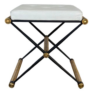 Revelation Modern Ivory Tufted Leather X Marks the Spot Bench For Sale