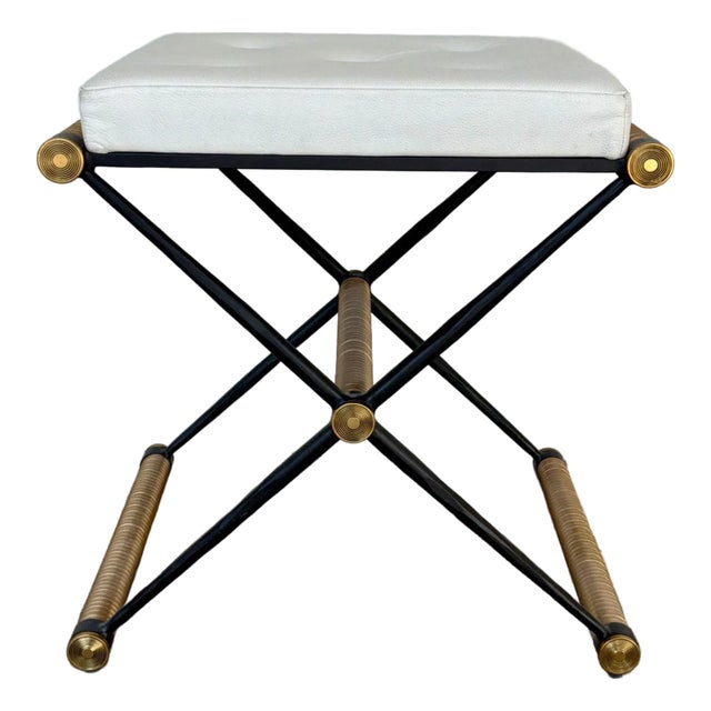 Revelation Modern Ivory Tufted Leather X Marks the Spot Bench For Sale