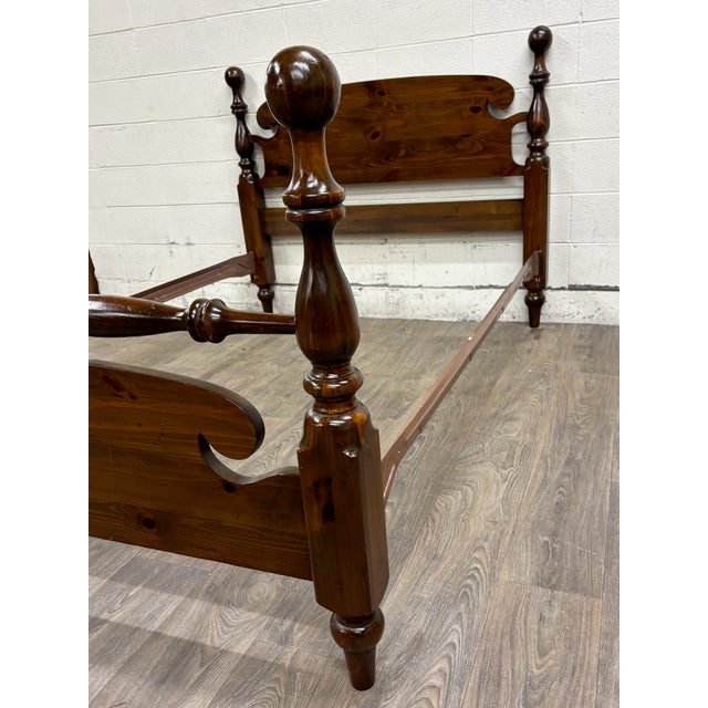 Vintage Full Size Solid Pine Cannonball Poster Bed For Sale - Image 4 of 9