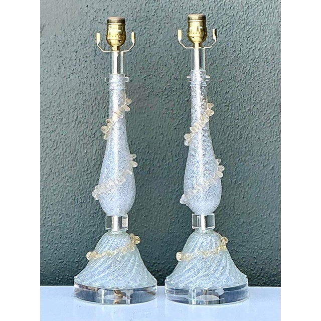 Vintage Italian Murano Glass Lamps - A Pair For Sale - Image 9 of 12