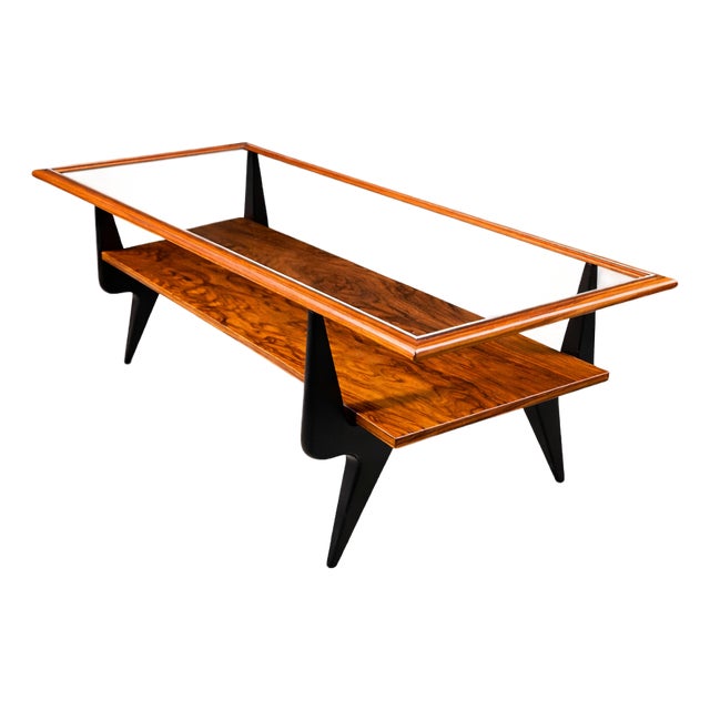 Brazilian Mid-Century Modern Coffee Table in Caviúna & Glass by Fratte, 1950s For Sale