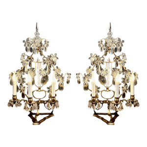 Pair Large French Bagues-Style Gilt Bronze Girandoles