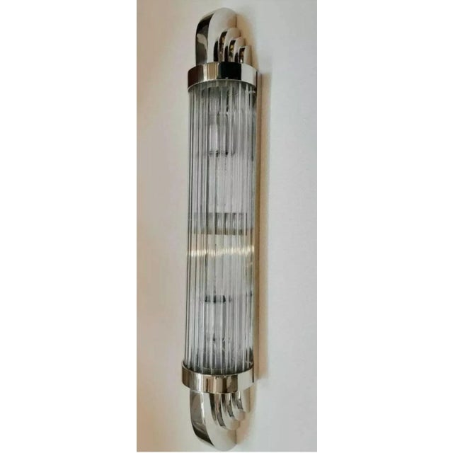 Art Deco Vintage Art Deco Skyscraper Rod Ship Light Wall Sconces Fixture in Nickel Brass & Glass For Sale - Image 3 of 5
