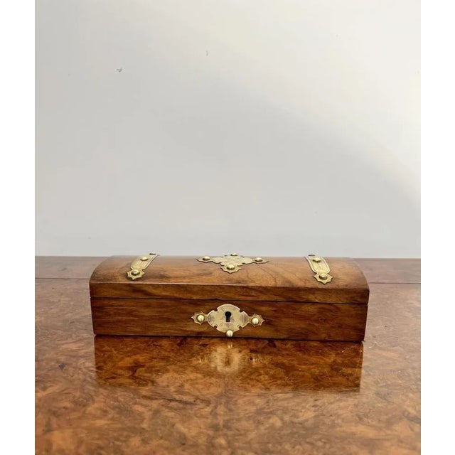 Wood Victorian Burr Walnut and Brass Mounted Glove Box, 1860s For Sale - Image 7 of 8