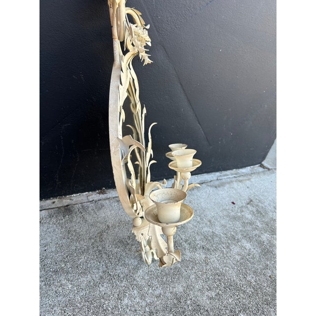1920s Antique Italian Tole Mirrored Wall Sconces - a Pair For Sale - Image 5 of 6