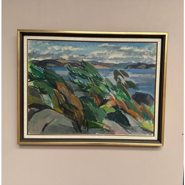 Original Swedish Oil on Canvas – “ Rocky Shoreline” by Unknown Artist – Signed – Vintage & Framed – 91 × 70 cm (35.8" ×...