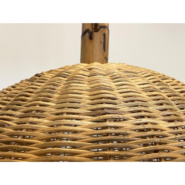 Light Yellow Bamboo & Wicker Chandeliers, 1970s, Set of 7 For Sale - Image 8 of 16