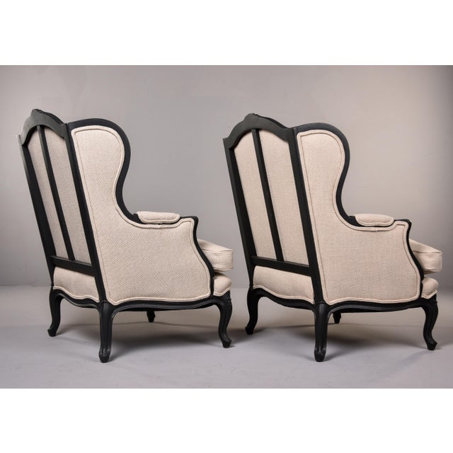 Wood Vintage Louis XV-Style Carved Wingback Chairs With New Upholstery - Pair For Sale - Image 7 of 11