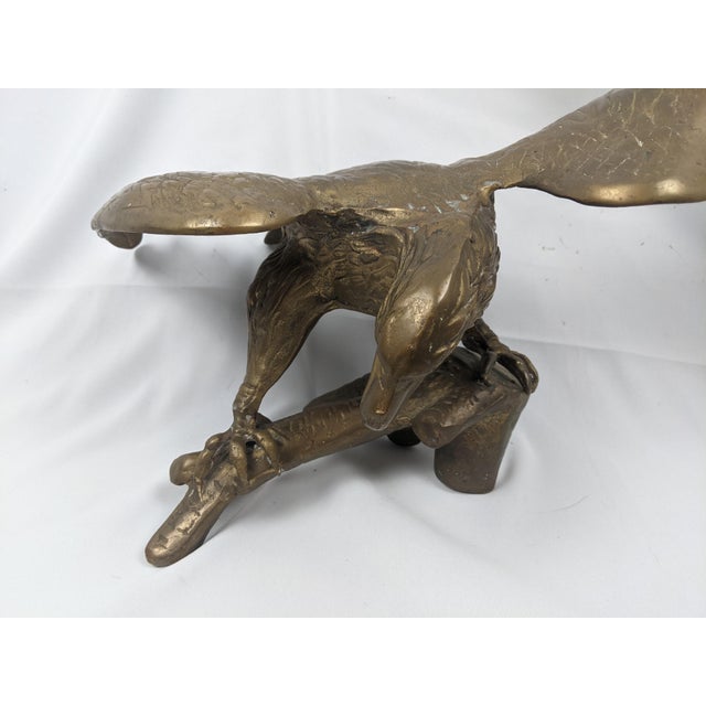 Mid 20th Century Vintage Solid Brass Eagle Sculpture on Branch Pedestal Base, 19" Wingspan For Sale - Image 5 of 14