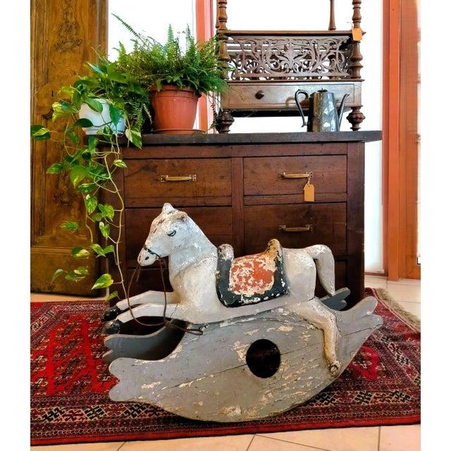 19th Century Rocking Horse in Papier-Mâché and Lacquered Wood For Sale - Image 3 of 7