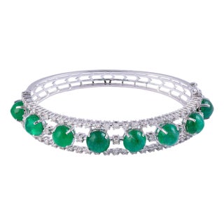 15.18 Carats Natural Zambian Emerald and 1.59 Cts Diamond Bracelet in 14k Gold For Sale