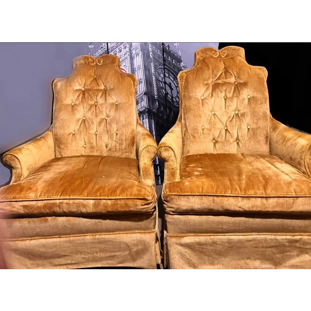 Mid-Century Modern 1970s Vintage Pair of Mustard Yellow Velvet Club Chairs Silvercract For Sale - Image 3 of 6