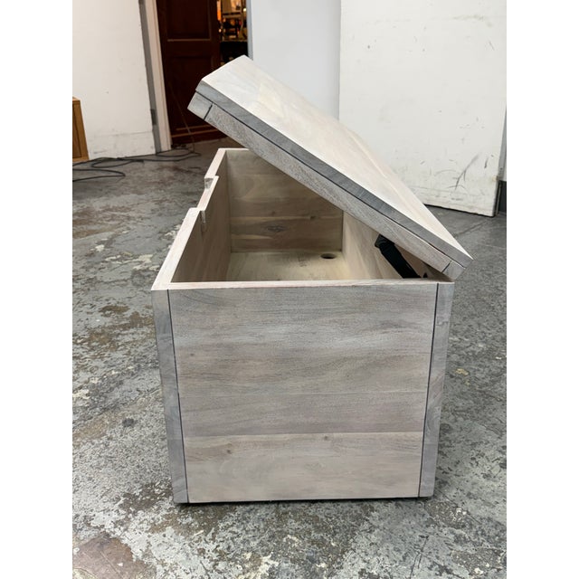 CB2 Cb2 Acacia White Washed Storage Bench For Sale - Image 4 of 12