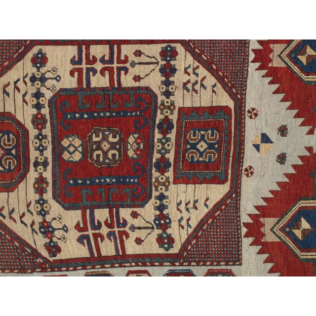Red Antique Karachov Kazak Carpet, Handmade Wool, Pale Blue, Rust, Ivory, Geometric For Sale - Image 8 of 18