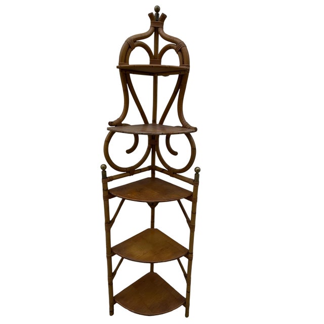 Vintage French Rattan Corner Shelf, 1960s For Sale - Image 9 of 11