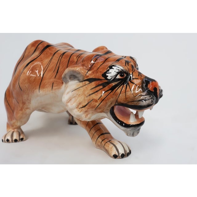 1950s Hollywood Regency Italian Ceramic Tiger Sculpture, 1950s For Sale - Image 5 of 11