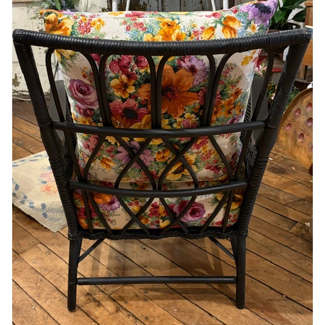 Mid 20th Century Vintage Rattan Wicker Chair With Floral Cushions For Sale - Image 5 of 6