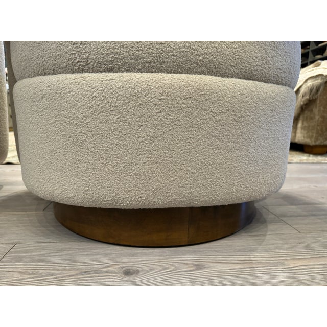 Custom MCM Style Swivel Chairs in Oatmeal Boucle - a Pair For Sale - Image 10 of 11