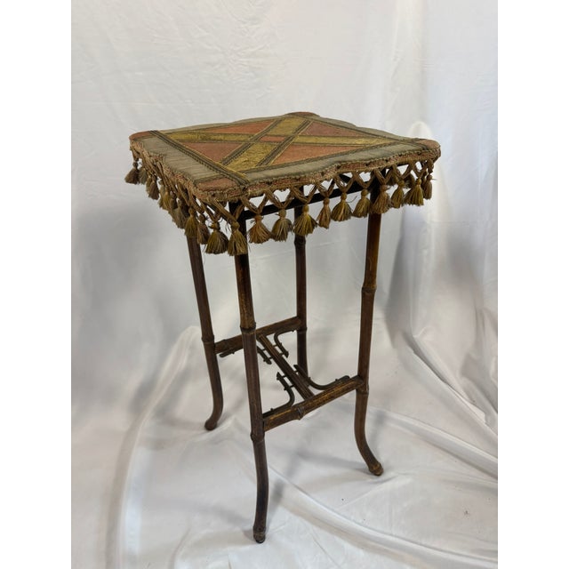 Antique French Napoleon III Bamboo Tabouret, Tasseled Top, PLM Rail Label For Sale - Image 11 of 15