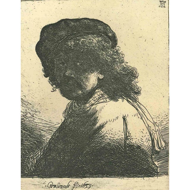 After Rembrandt, Self-Portrait with Scarf Around Neck, Etching, 19th Century For Sale
