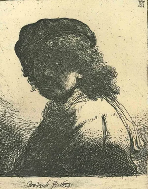 After Rembrandt, Self-Portrait with Scarf Around Neck, Etching, 19th Century