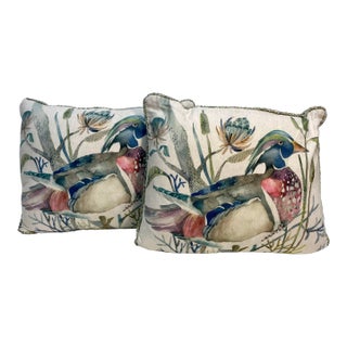 Pair of Bolster Pillows With a Colorful Duck Print - Made in U K For Sale