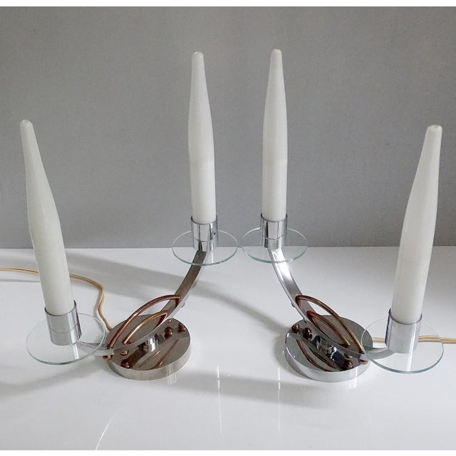 Metal French Art Deco Table Lamps in Chrome and Glass, Set of 2 For Sale - Image 7 of 12