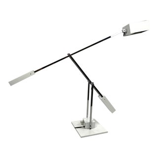 1970's Chrome and White Metal Minimalist Desk Lamp by Robert Sonneman For Sale