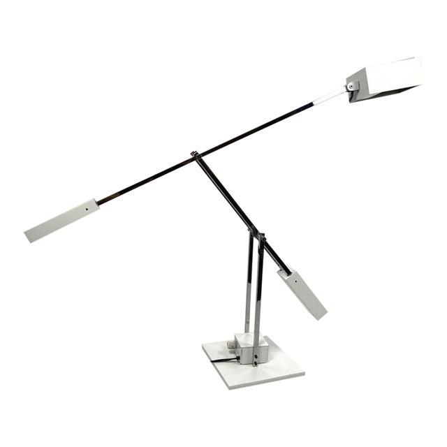 1970's Chrome and White Metal Minimalist Desk Lamp by Robert Sonneman For Sale