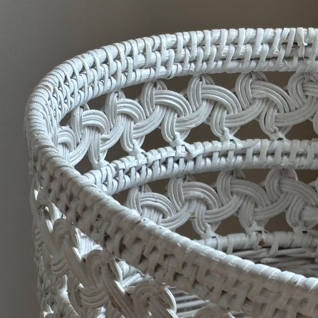 Mid-20th Century White Wicker Wastepaper Basket For Sale - Image 9 of 13