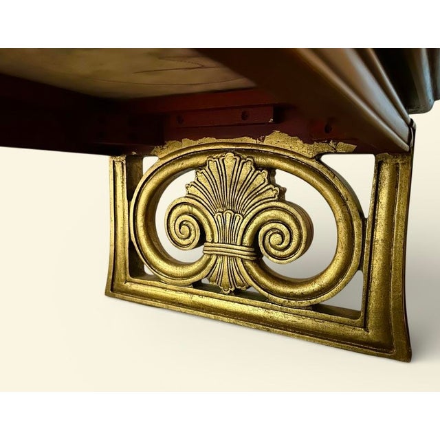 Monteverdi-Young Vintage 1960s Gold Gilt Wood and Calacatta Marble Neoclassical Sled Coffee Table With Carved Fleur-De-Lis Design For Sale - Image 4 of 14