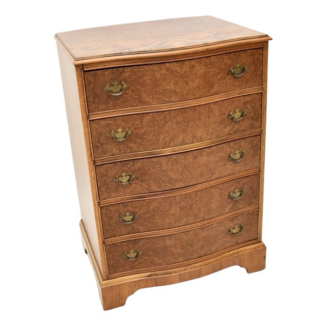 Burr Walnut Serpentine Chest of Drawers, 1930s For Sale