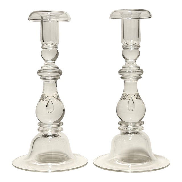 Steuben Teardrop Candlesticks - Pair For Sale