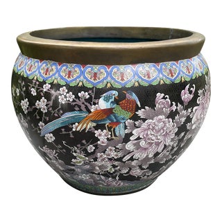 Vintage Colossal Chinese Cloisonné Planter / Fish Bowl / Jardiniere For Sale