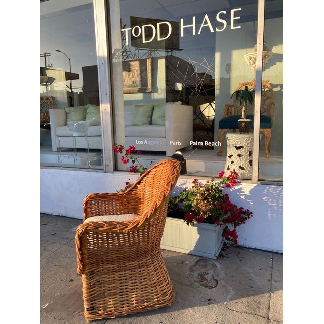 Bielecky Brothers Natural Rattan Jumbo Braid Barrel Chair. Rare all natural finish . Very comfortable design. Use the off...