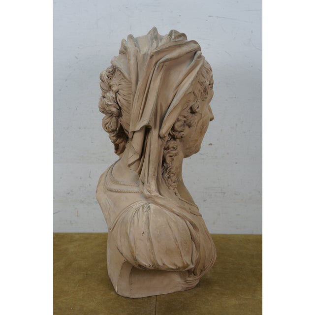 Late 20th Century Classical Clay Terracotta Vailed Vestal Bust of a Woman Statue Sculpture 19" For Sale - Image 6 of 11