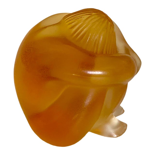 Lalique Amber Crystal Sitting Figure - Signed and With Box For Sale