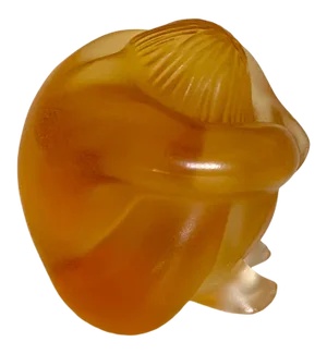 Lalique Amber Crystal Sitting Figure - Signed and With Box